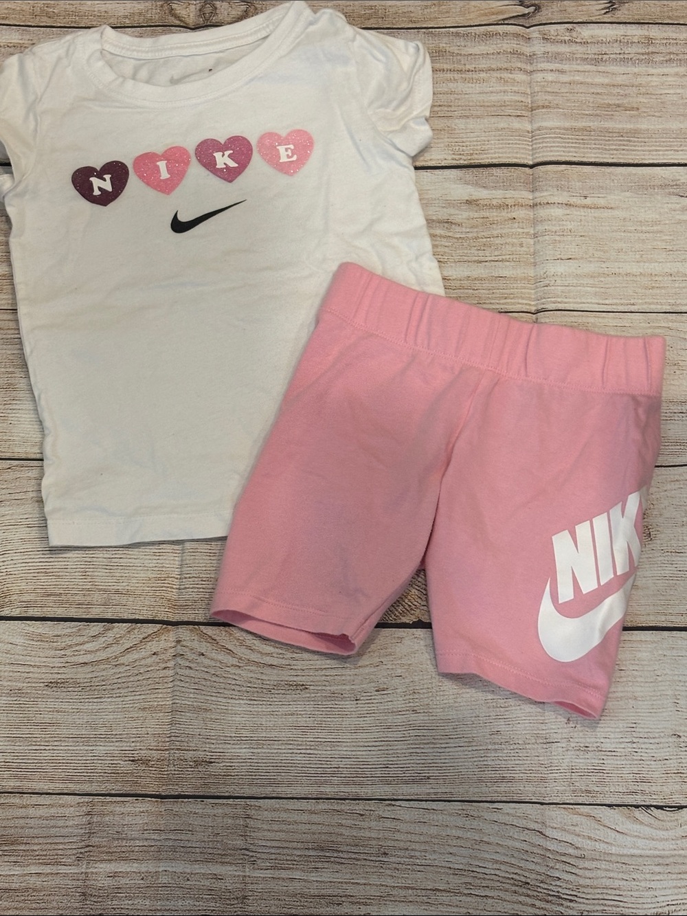 Nike White Tee with Pink Heart Logo & Pink Nike Shorts